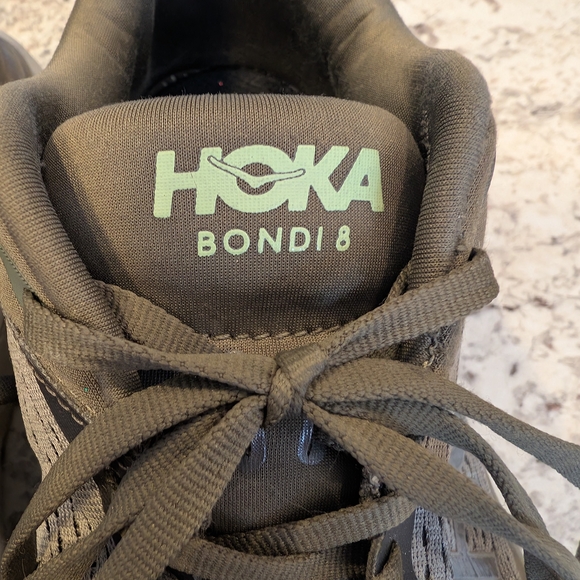 HOKA Bondi 8 Gray/Green Running Shoes Size 7.5 - Picture 2 of 9